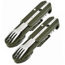(2pcs) Multifunctional Stainless Steel Flatware Rustproof Food Grade Safety Cutlery for Camping Hiking
