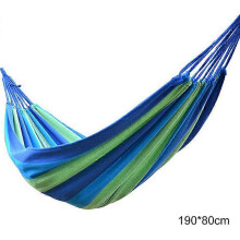(Blue Single) Canvas Hammock Rollover Prevention Outdoor Swing With Wooden Sticks Outdoor Hammock Comfortable