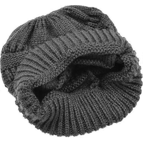 (Grey) Ladies Knitted Winter Hat With Hole For Ponytail 2