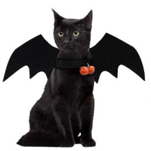 (S,Black without bells)Fashion Cat Clothes Bat Wings Funny Dog Costume Artificial Wing Pet Cosplay Prop Halloween Clothes Cat Dog Costume Pet Products
