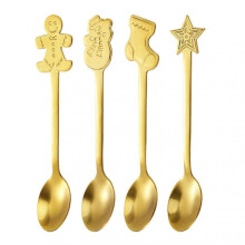 (Glod) Xmas Dessert Spoon Set Elegant Rustproof Flatware Set for Home Kitchen