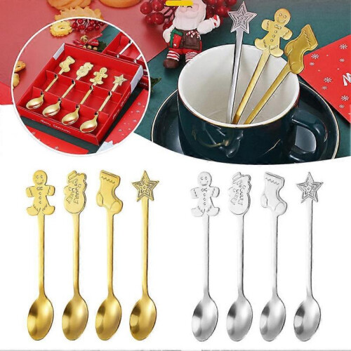 (Glod) Xmas Dessert Spoon Set Elegant Rustproof Flatware Set for Home Kitchen 1