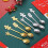 (Glod) Xmas Dessert Spoon Set Elegant Rustproof Flatware Set for Home Kitchen 4