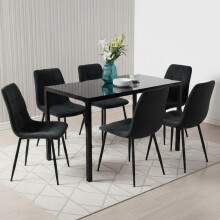 Dining Table Set With 6 Black Tufted Velvet Chairs Dining Room Furniture
