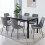 Modern Black Glass Dining Table Set with 6 Grey velvet Chairs 1