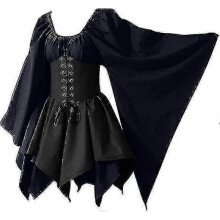 (XL, Black) Women's Medieval Renaissance Costumes Pirate Corset Dress Women Flare Sleeve Traditional Irish Short Dress