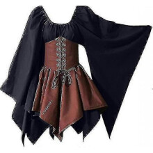 (XL, Black and Brown) Women's Medieval Renaissance Costumes Pirate Corset Dress Women Flare Sleeve Traditional Irish Short Dress