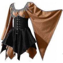 (M, Khaki and Black) Women's Medieval Renaissance Costumes Pirate Corset Dress Women Flare Sleeve Traditional Irish Short Dress