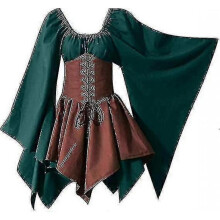 (2XL, Army Green and Brown) Women's Medieval Renaissance Costumes Pirate Corset Dress Women Flare Sleeve Traditional Irish Short Dress