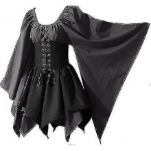 (5XL, Grey and Black) Women's Medieval Renaissance Costumes Pirate Corset Dress Women Flare Sleeve Traditional Irish Short Dress