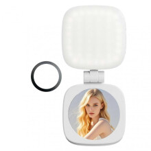 (White) Phone Fill Light with Mirror Wireless Rechargeable Rings Light for Live