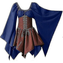 (3XL, Blue and Brown) Women's Medieval Renaissance Costumes Pirate Corset Dress Women Flare Sleeve Traditional Irish Short Dress