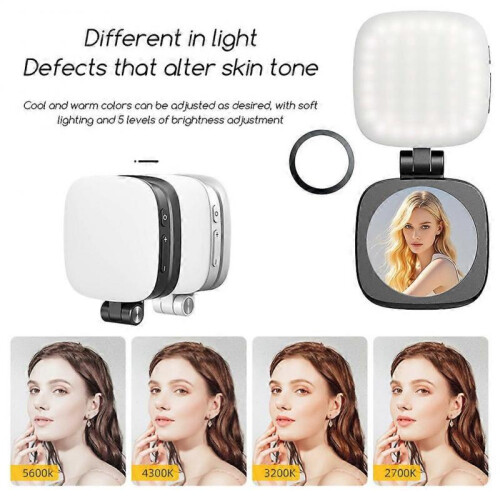 (White)Phone Fill Light with Mirror Wireless Rechargeable Rings Light for Live 2