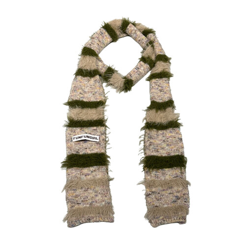 Striped Color Blocking Warm Scarf-Rice green color dot