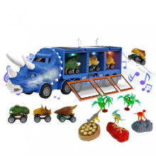 (Blue) Dinosaur Transport Toy Car With Its Own Music And Lights Realistic Model Soft Toy Birthday Gift