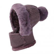 (Purple) Rib Knit Beanie Hat for Women, 2026 New Windproof Balaclava Neck Warmer Hat  Fleece-Lined Ski Scarf and Mask Set