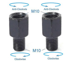 (2x M10M10 (LR)) Pair Black Motorcycle Mirror Adapters M10 10mm M8 8mm Rearview Mirrors Conversion Bolt Clockwise Anti-clock Right Left Thread