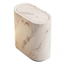 (White) Nordic Modern Slim Bathroom Trash Can with Lid, Marble/Wood Pattern Waste Bin for Home Hotel, Small Space Narrow Design