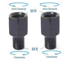 (2x M8M8 (LR)) Pair Black Motorcycle Mirror Adapters M10 10mm M8 8mm Rearview Mirrors Conversion Bolt Clockwise Anti-clock Right Left Thread