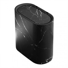 (Black) Nordic Modern Slim Bathroom Trash Can with Lid, Marble/Wood Pattern Waste Bin for Home Hotel, Small Space Narrow Design