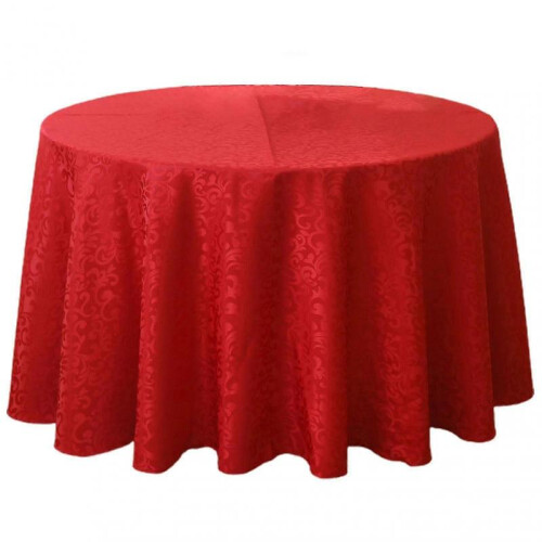 (220cm, Red) Tablecloths Machine Washable Neat Edges Round Spillproof Polyester Fabric Table Cover For Home