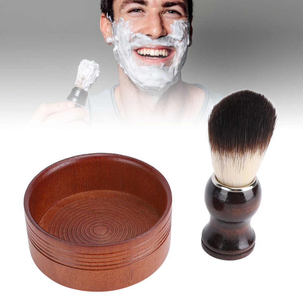 Unisex Wood Shaving Brush Set With Bowl, Synthetic Hair Grooming Kit For Men