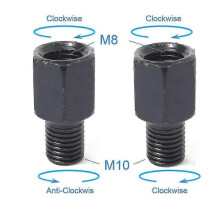 (M8M10 (RR and RL)) Pair Black Motorcycle Mirror Adapters M10 10mm M8 8mm Rearview Mirrors Conversion Bolt Clockwise Anti-clock Right Left Thread