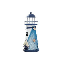 (M) Mediterranean Style Iron Lighthouse Figurine Nostalgic Ocean Anchor Ornaments for Home