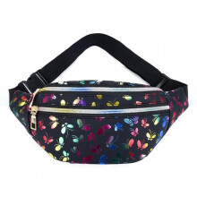 (Black) Double Zipper Waist Bag Colorful Ladies Mobile Phone Waist Bag Multifunctional Water Repellent Messenger Bag