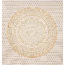 Heminredningsgobelänger med bohemisk design, mandalakonst på 100 % bomullstyg, perfekt för studenthem, picknick och stränder (137 x 152 cm, guld)