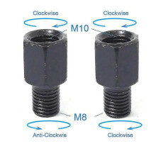 (M10M8 (RR and RL)) Pair Black Motorcycle Mirror Adapters M10 10mm M8 8mm Rearview Mirrors Conversion Bolt Clockwise Anti-clock Right Left Thread
