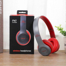 (Red) P47 Over-Ear Bluetooth Headphones - Wireless Foldable Headset with Active Noise Cancelling & Microphone