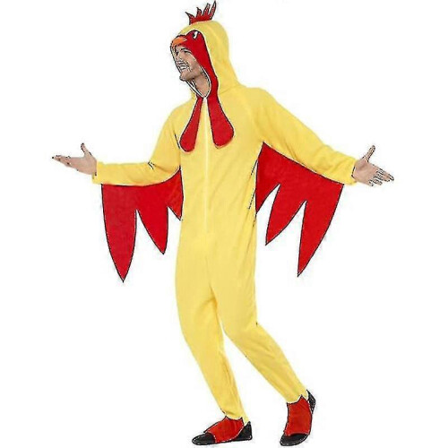 (S) Men's Chicken Costume, Yellow Poultry Halloween Jumpsuit