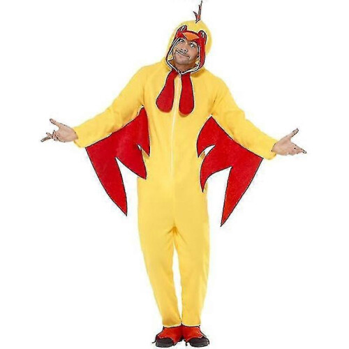 (S) Men's Chicken Costume, Yellow Poultry Halloween Jumpsuit 1