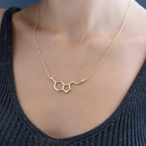 (Gold) Zinc Alloy Serotonin Molecule Necklace