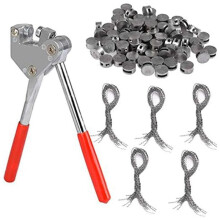 100 stuks ronde loden afdichtingsstrips met een diameter van 8 mm, 100 stuks staaldraad, 1 krimptang met rood plastic handvat
