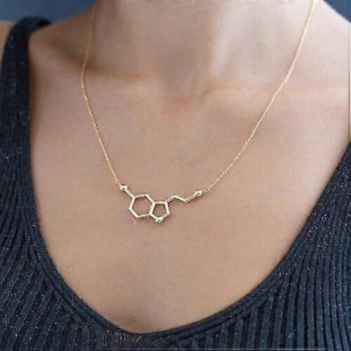 (Gold) Zinc Alloy Serotonin Molecule Necklace 1
