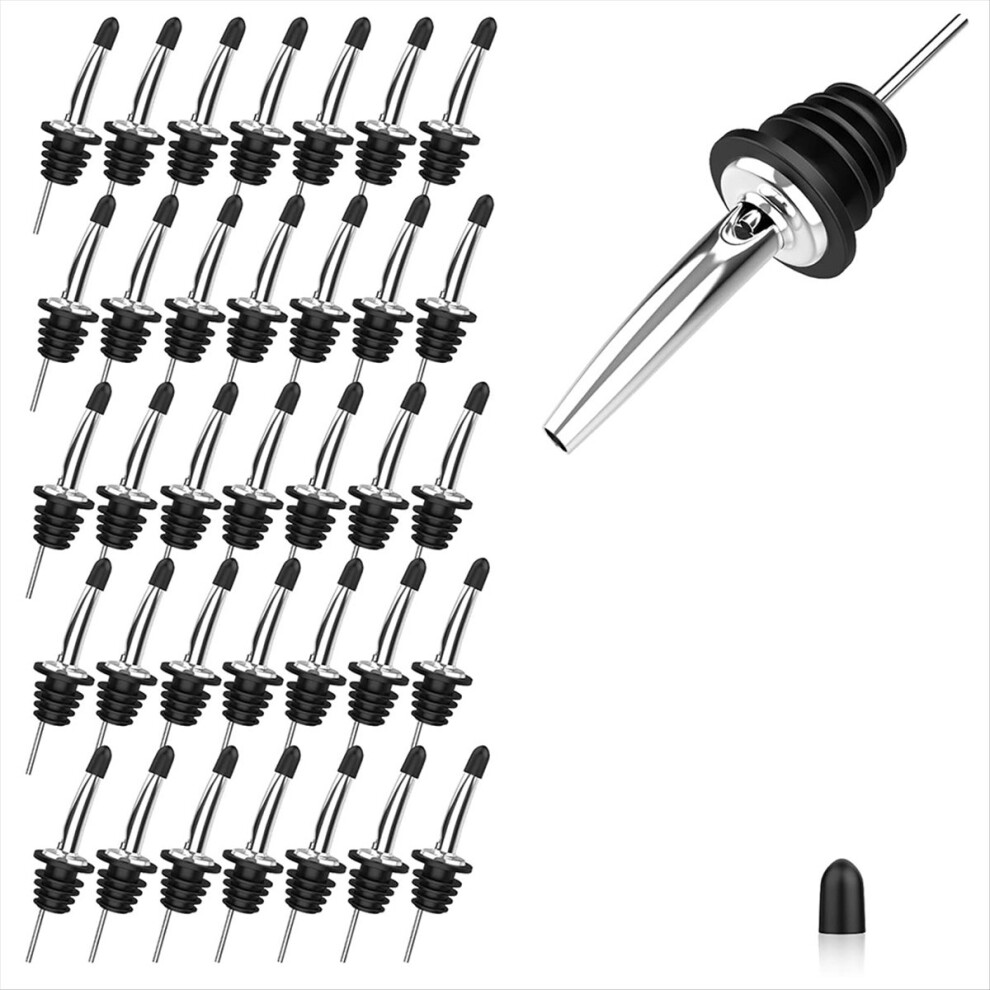 36Pcs Stainless Steel Pour Spouts For Liquor Bottles, Oil, Vinegar, And Wine With Rubber Dust Caps 4851755671108