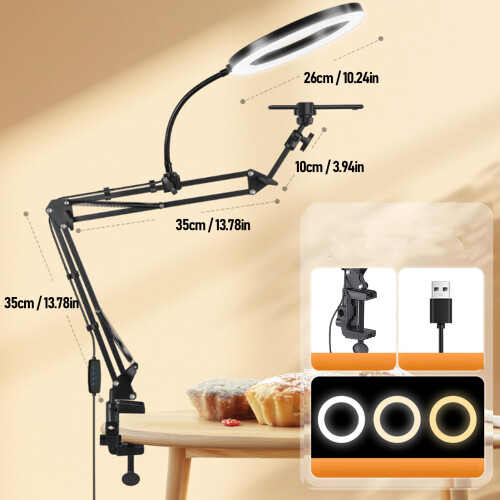 26cm Overhead Ring Light with Phone Mount, 10 Brightness Levels 1