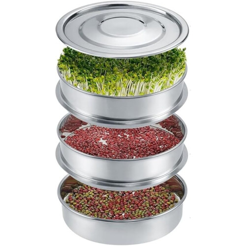 Sprouting Tray Kit Stainless Steel For Soil Cultivation And Germination, Fine Mesh Drainage, Stackable Design (B) 1