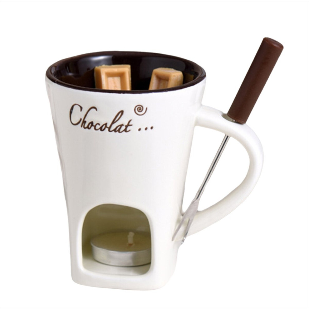 Fondue Mug Set Chocolate Cheese Milk Making Single Butter Melter Baking Cup Candlestick Cream/White 4851755671672