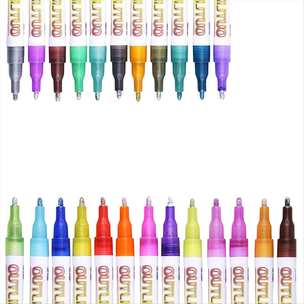 Shimmer Markers, 24 Colors Metallic Outline Glitter Pens Set For Kids And Adults, School Supplies Great Drawing Silver 4851249034624