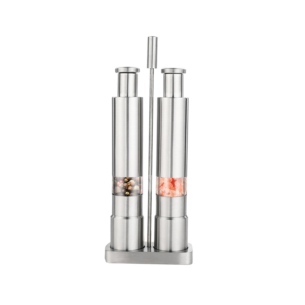 Manual Salt And Pepper Grinder Set Thumb Push Mill Stainless Steel Spice Sauce Grinders With Metal Holder 4851755672396