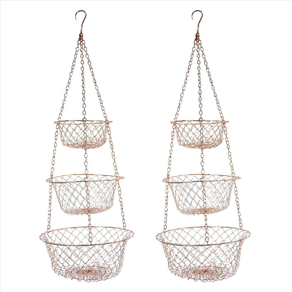 2X 3 Tier Fruit Basket, Vegetable Kitchen Storage Basket Chain Hanging Space Saving Fruits, Plants Basket(Copper) 4851249040878