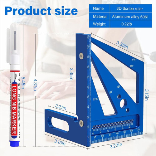 Regla de medición multiángulo 3D, escuadra de carpintero, aleación de aluminio, inglete triangular para carpintería 1