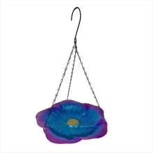 Vassoio per uccelli sospeso in metallo per decorazioni da giardino all'aperto, ciotola per acqua, piatto con design floreale