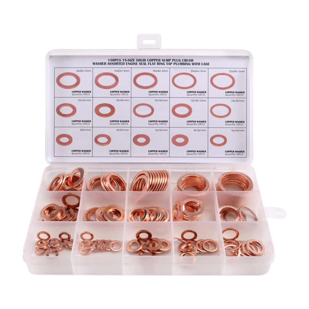 150Pcs Copper Washer Combination Box Sealing Gasket Metal Flat 4851249036697