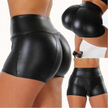 (3XL, Black) Women's Flexible Faux Leather Shorts, High Waisted Sexy Disco Short Pants-mxbc