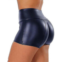 (3XL, Navy) Women's Flexible Faux Leather Shorts, High Waisted Sexy Disco Short Pants-mxbc
