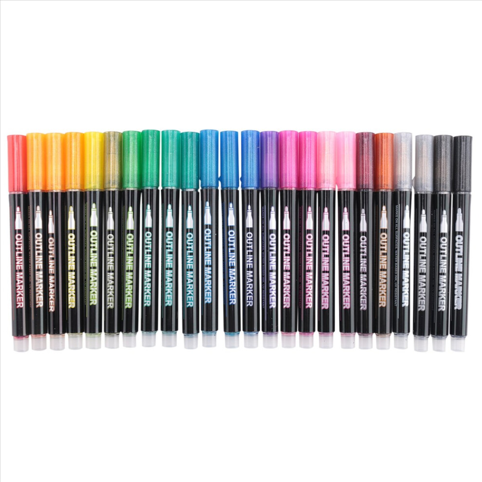Shimmer Markers Doodle Outline Dazzles: 24 Colors Metallic Double Line Glitter Pens Set Super Squiggles Sparkle Dazzlers 4851249034648